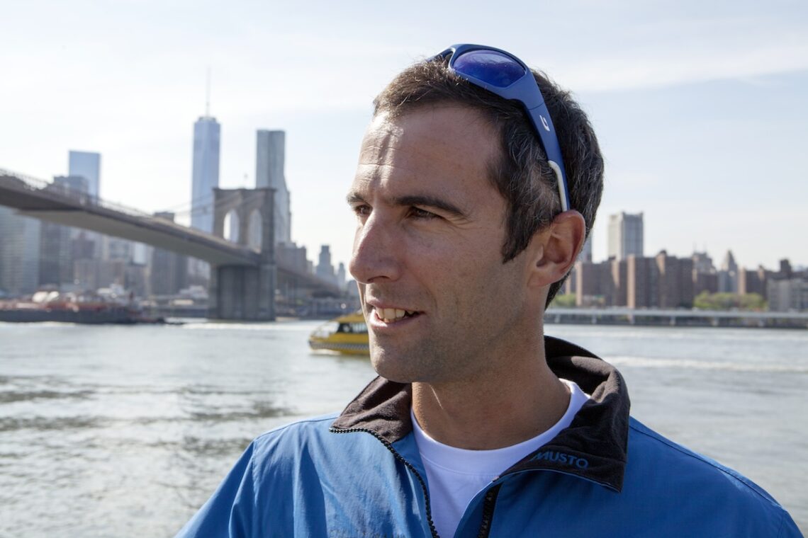 Armel Le Cléac'h and the Maxi Trimaran Solo Banque Populaire VII on stand by for the multihull North Atlantic solo record attempt, New York, Manhattan, United States of America.