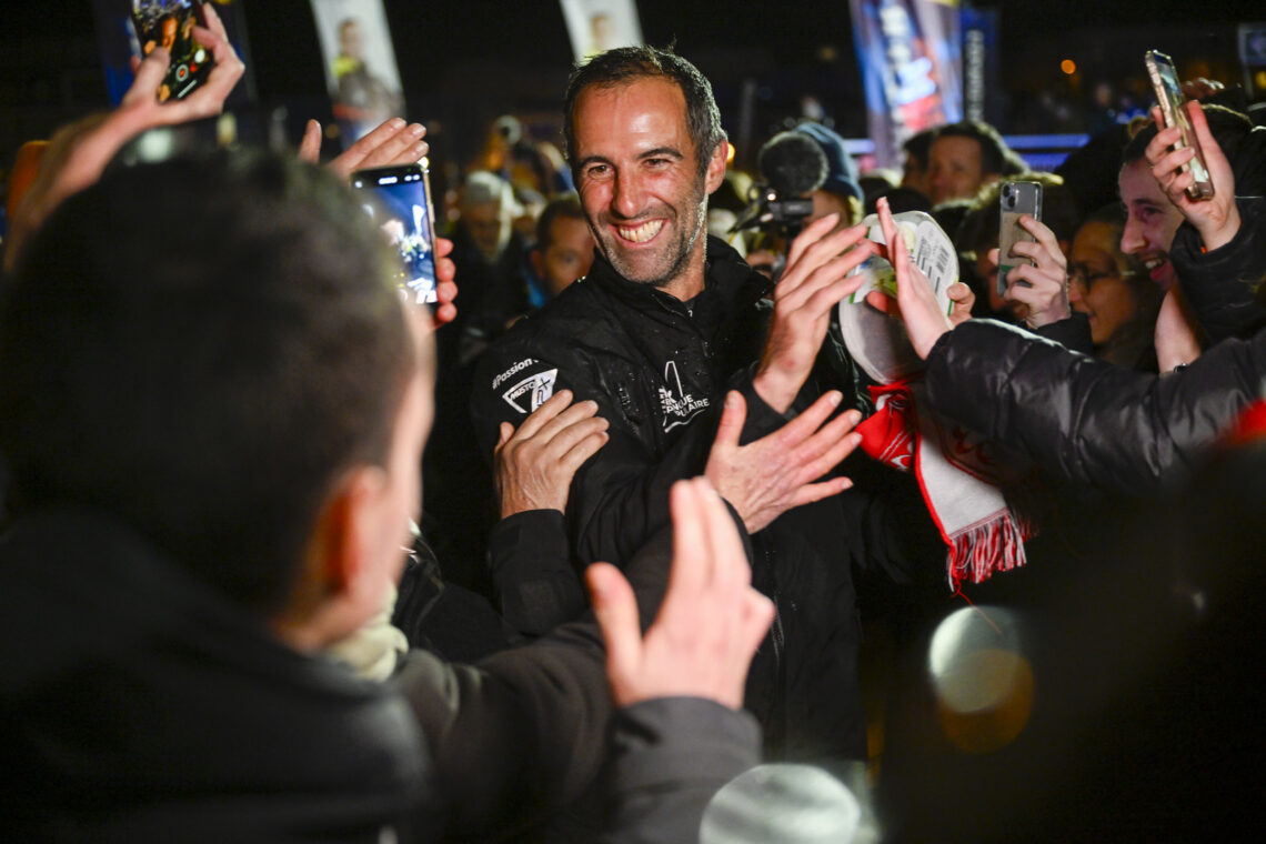 Arrivée de Armel Le cléac'h, skipper Maxi Banque Populaire XI, 3ème de l'Arkéa Ultim Challenge-Brest en 56 jours 8 heures 1 min et 31 secondes, ARKEA ULTIM CHALLENGE - Brest, le 03/03/24