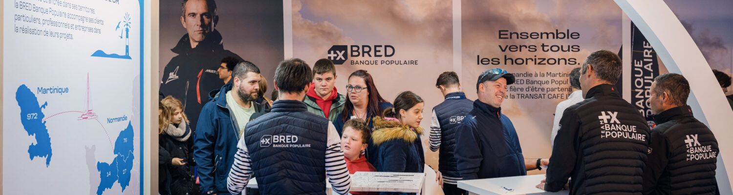 Ultim Maxi Banque Populaire XI, skippers Armel Le Cleac'h and Sebastien Josse are photographed during a signing session before the Transat Café L’Or in Le Havre, France, on October 18, 2025. (Photo by Jean-Louis Carli / Alea)
