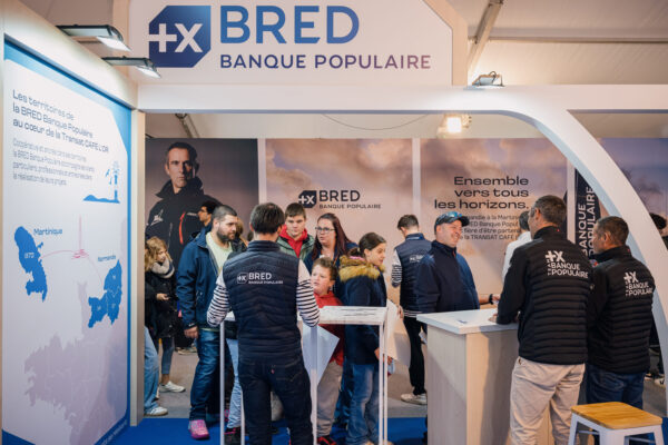 Ultim Maxi Banque Populaire XI, skippers Armel Le Cleac'h and Sebastien Josse are photographed during a signing session before the Transat Café L’Or in Le Havre, France, on October 18, 2025. (Photo by Jean-Louis Carli / Alea)