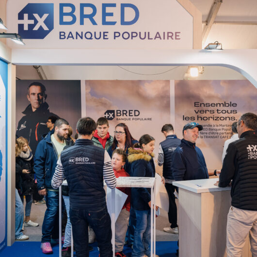 Ultim Maxi Banque Populaire XI, skippers Armel Le Cleac'h and Sebastien Josse are photographed during a signing session before the Transat Café L’Or in Le Havre, France, on October 18, 2025. (Photo by Jean-Louis Carli / Alea)