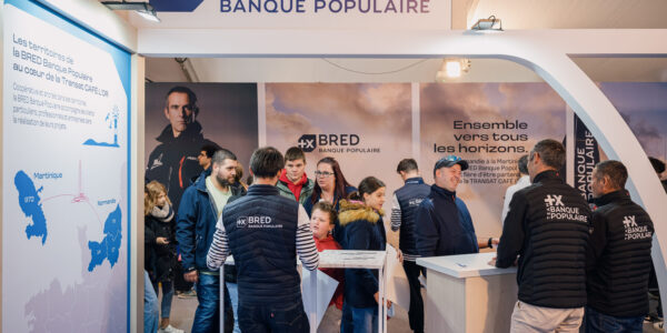 Ultim Maxi Banque Populaire XI, skippers Armel Le Cleac'h and Sebastien Josse are photographed during a signing session before the Transat Café L’Or in Le Havre, France, on October 18, 2025. (Photo by Jean-Louis Carli / Alea)