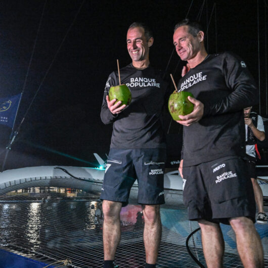 FORT-DE-FRANCE, MARTINIQUE : Ultim Maxi Banque Populaire XI, skippers Armel Le Cleac'h and Sebastien Josse are taking 4th place in their category of the Transat Café l'OR 2025 on November 7, 2025 in Fort-de-France, Martinique. (Photo by Olivier Blanchet / Alea)